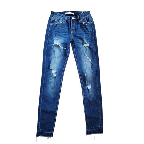KanCan Womens Skinny Jeans Size 3 25 Blue Distressed Crop Mid Rise Stretch - Picture 1 of 9